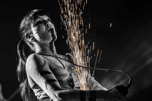 grayscale photography of woman with spraklers