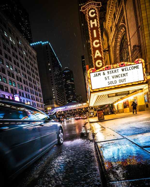 people walking in chicago building during nighttime