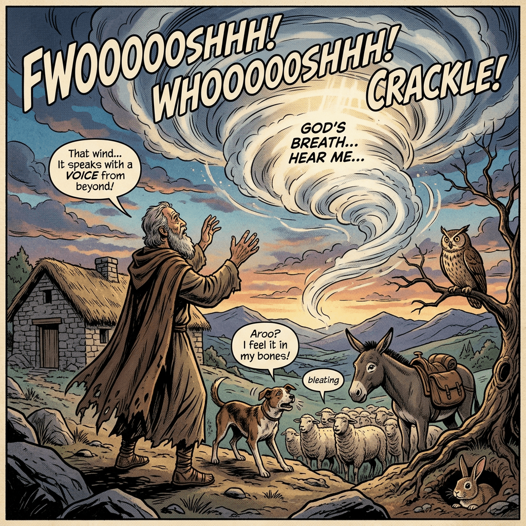 Old man and animals hear God's wind