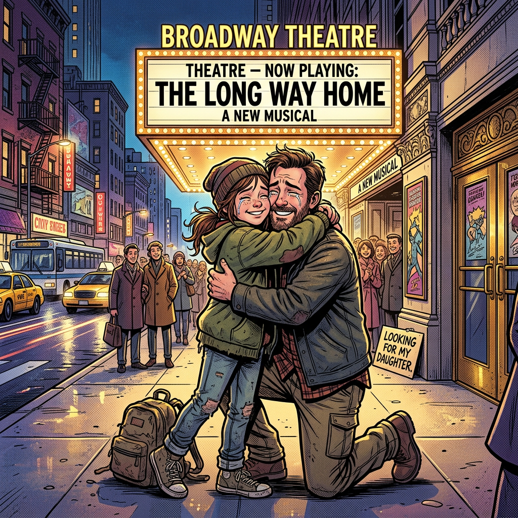 Homeless girl reunited with father outside Broadway theatre