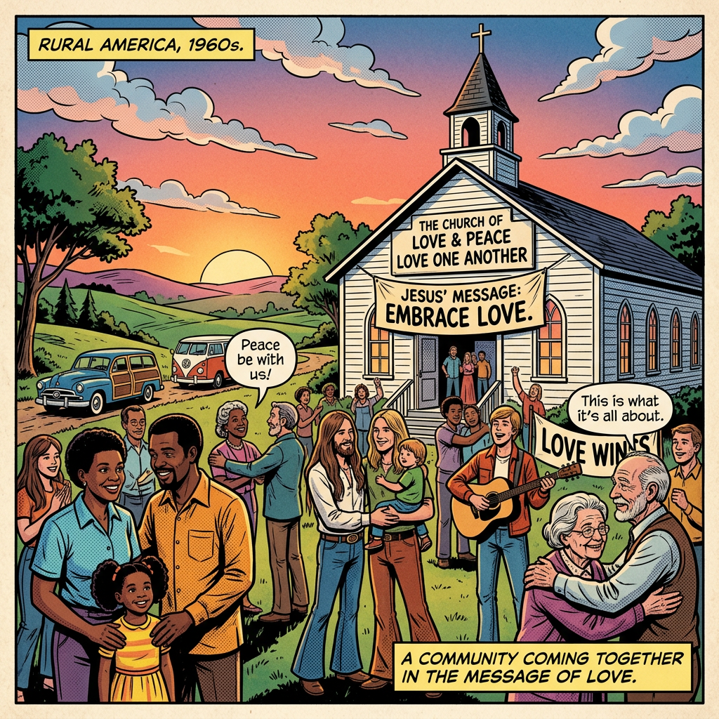 1960s country church embracing Jesus' message of love