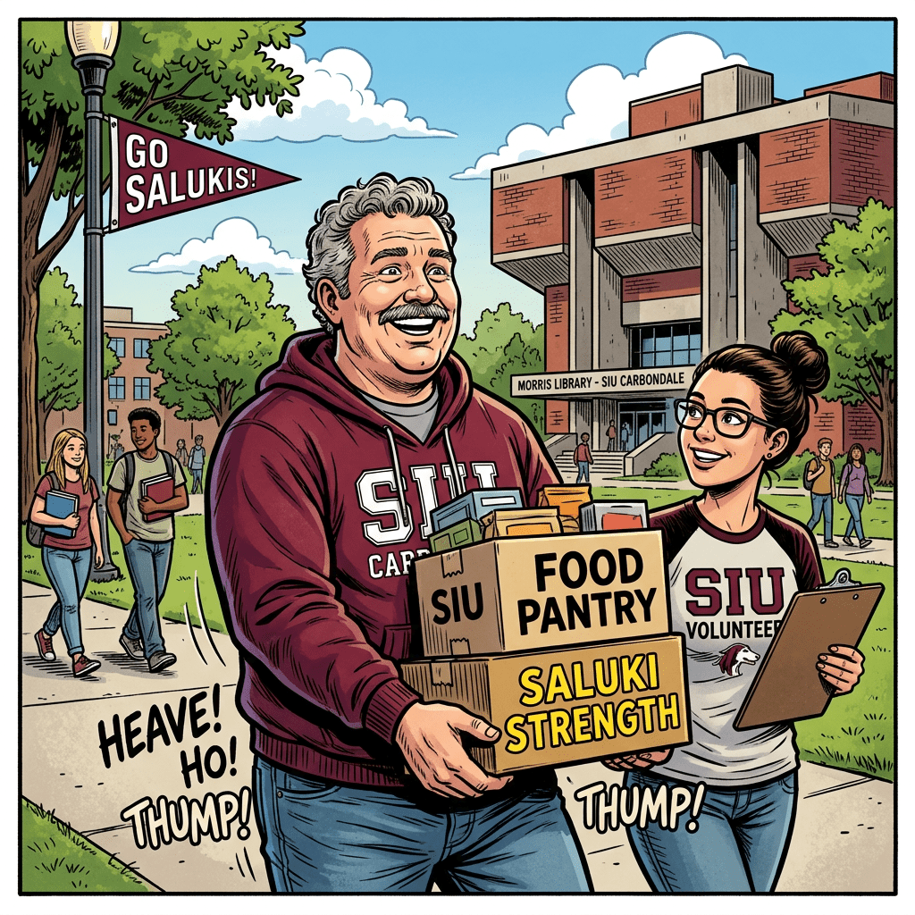 Jovial heavyset man helping SIU Carbondale campus