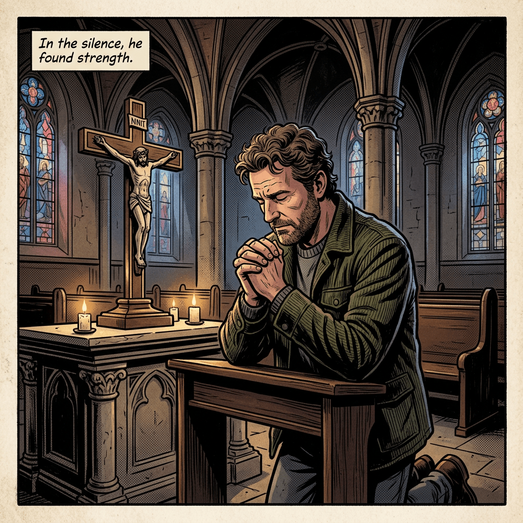 Man praying to Christ in church