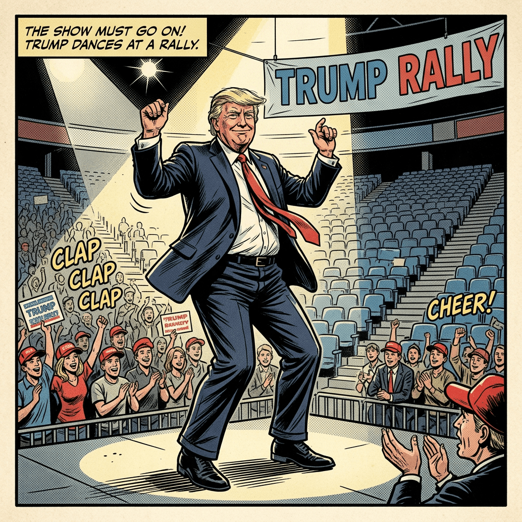 Trump dancing at rally with half-empty seats