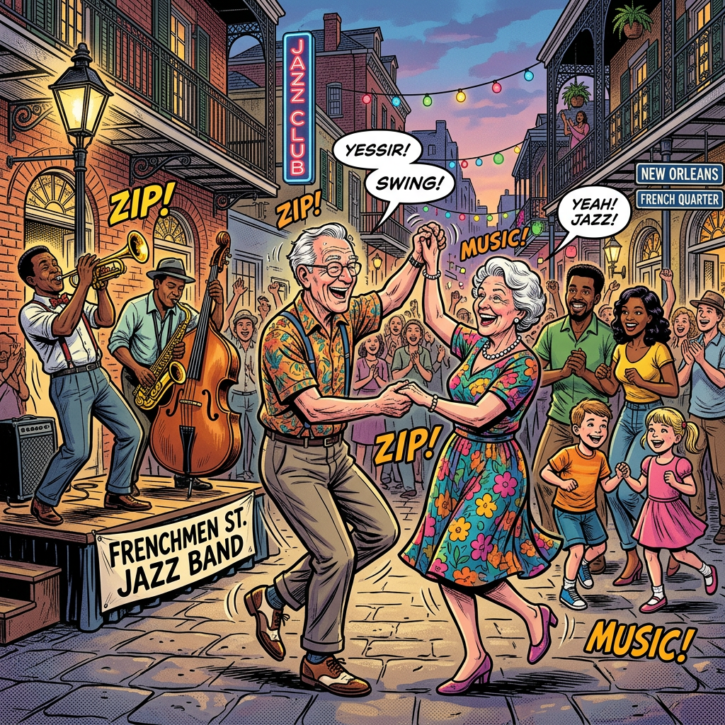 Old white man family dancing French Quarter jazz