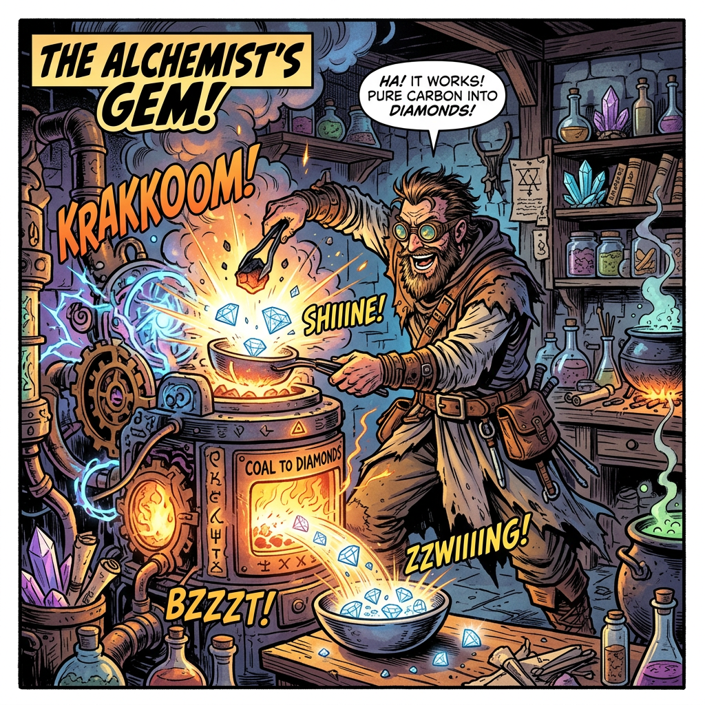 Alchemist making diamonds from coal