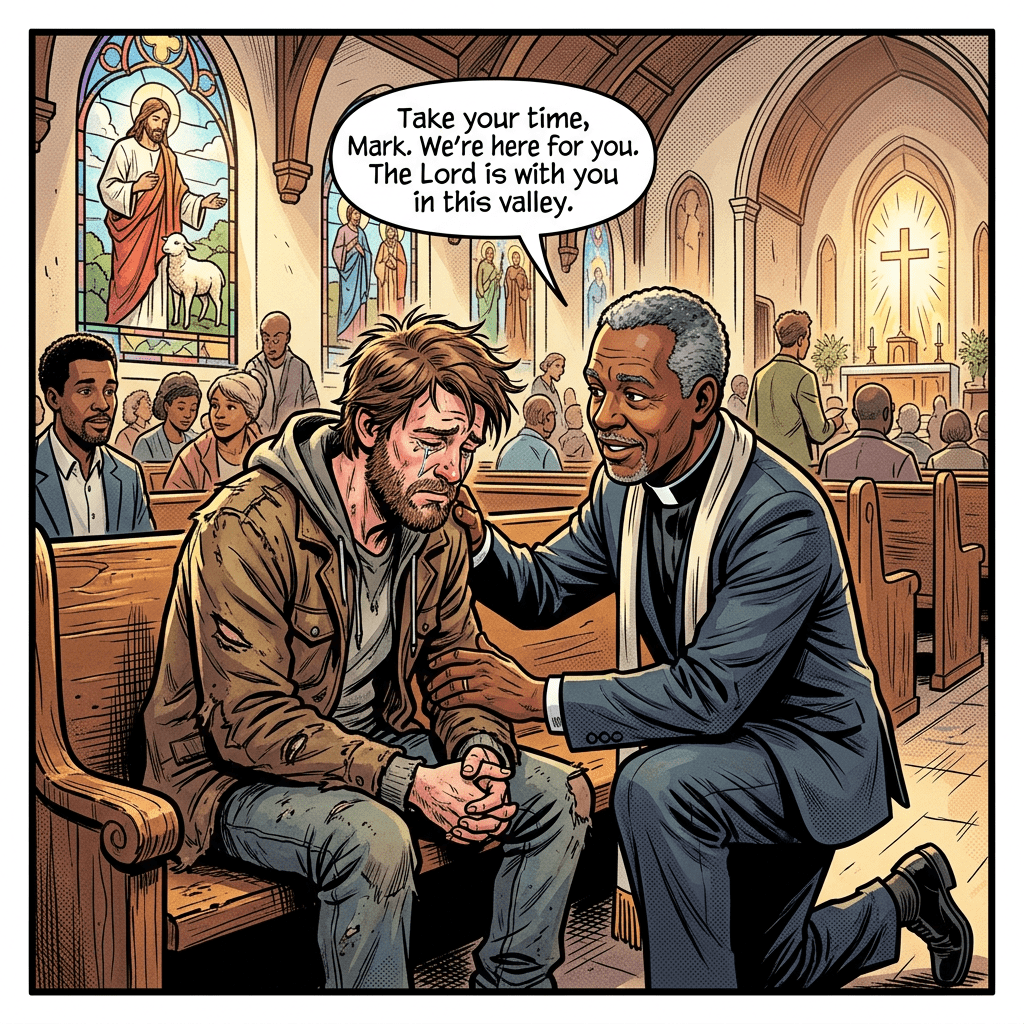 Pastor shows kindness to struggling man in church