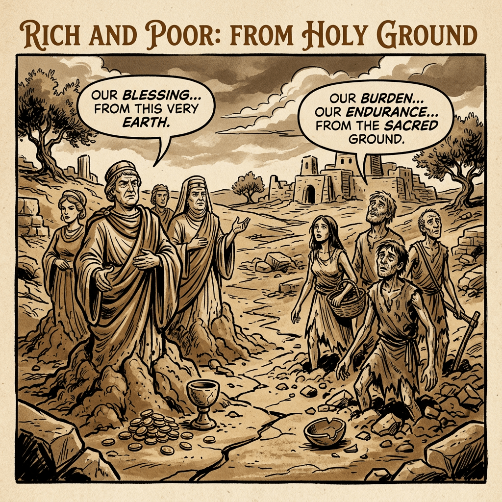 Rich and poor formed from holy ground sepia
