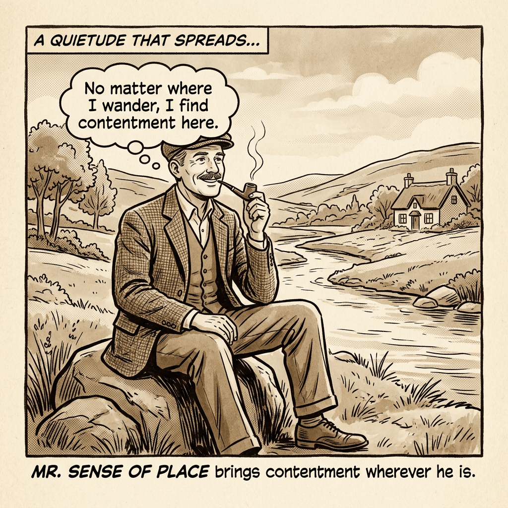 Man sitting on rock by river smoking pipe, thinking about contentment