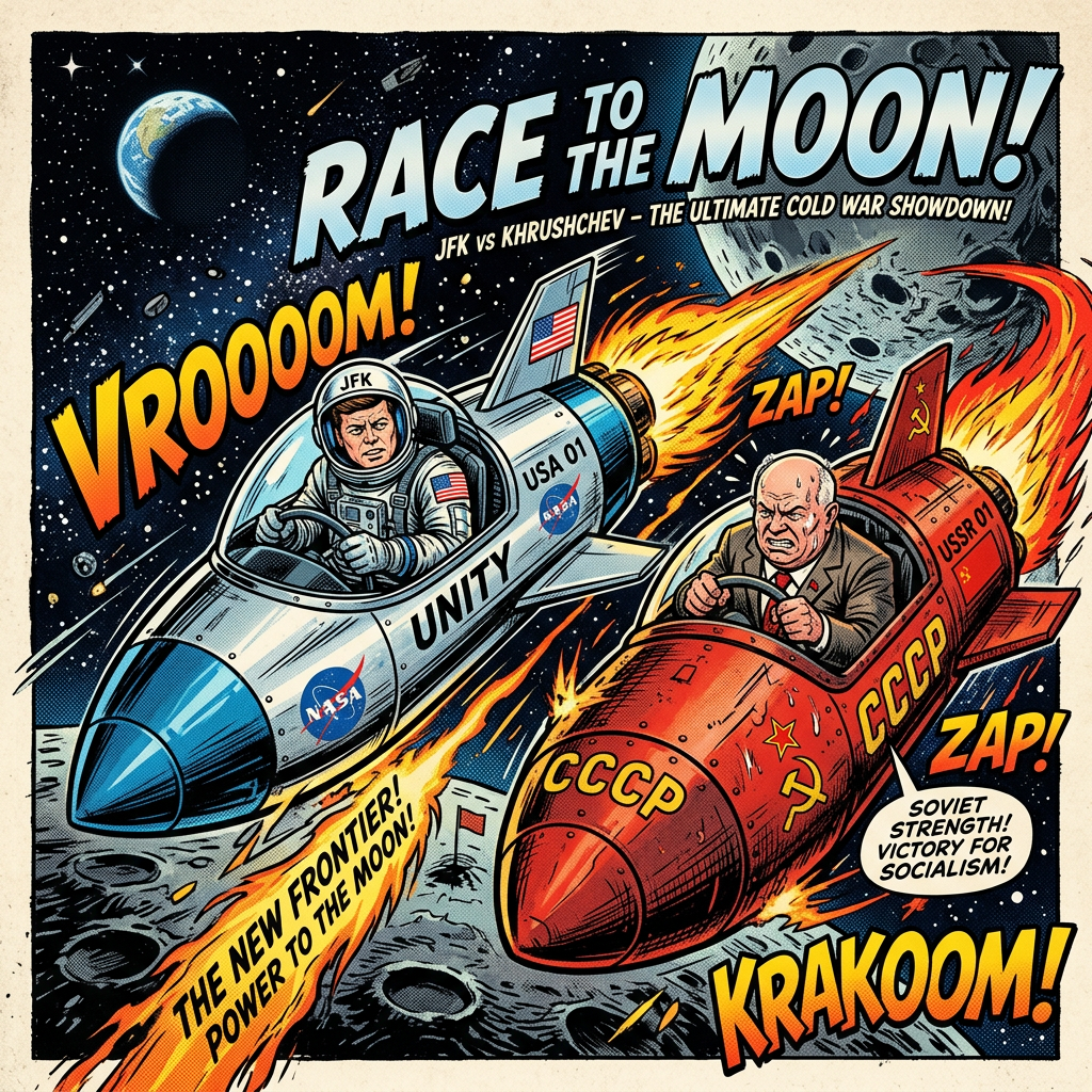 JFK racing Nikita Khrushchev to the moon