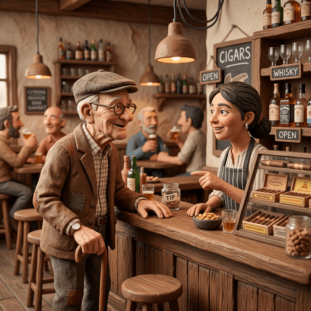 Old man asks about cigars at bar