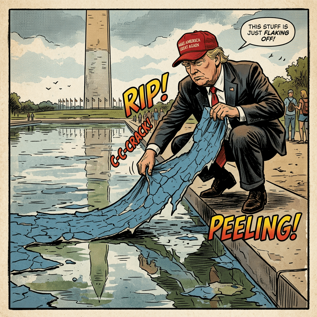 Trump pulls peeling blue paint from reflecting pool