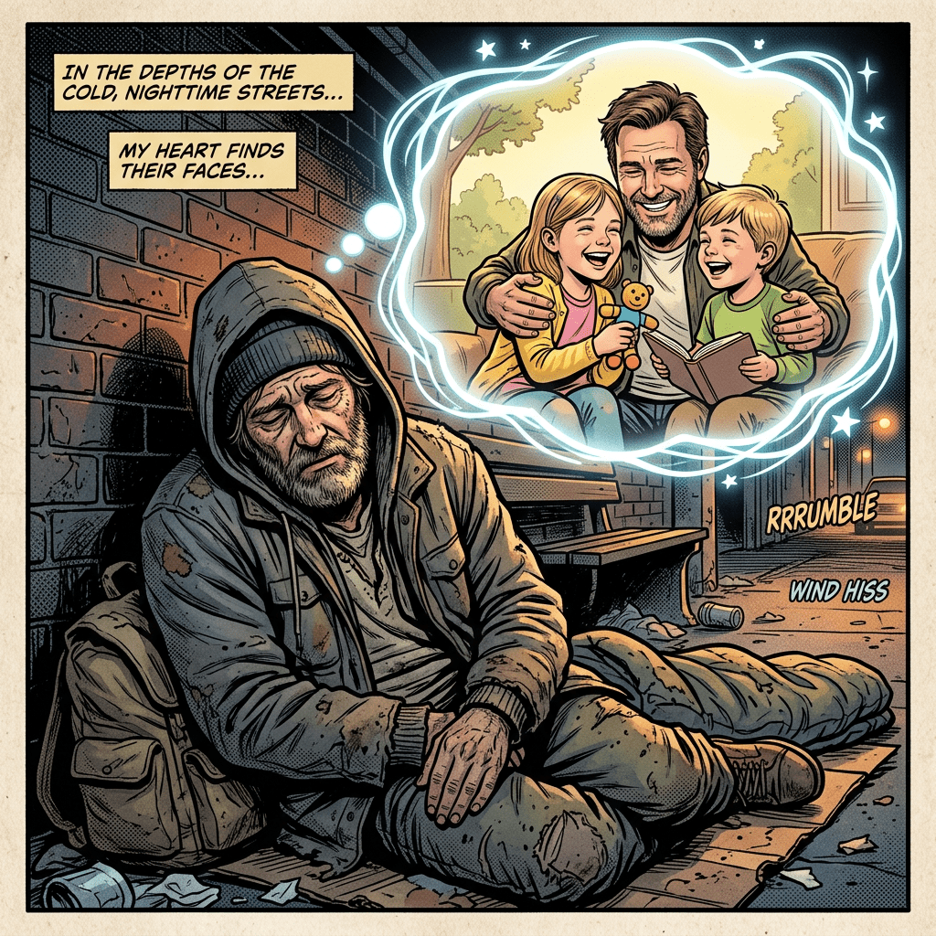 Homeless father dreaming of his children