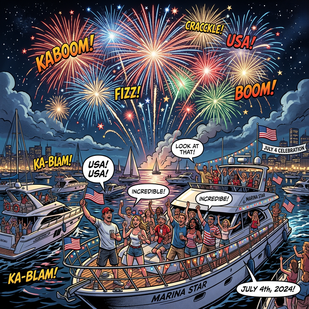 People on yachts watching July 4 fireworks