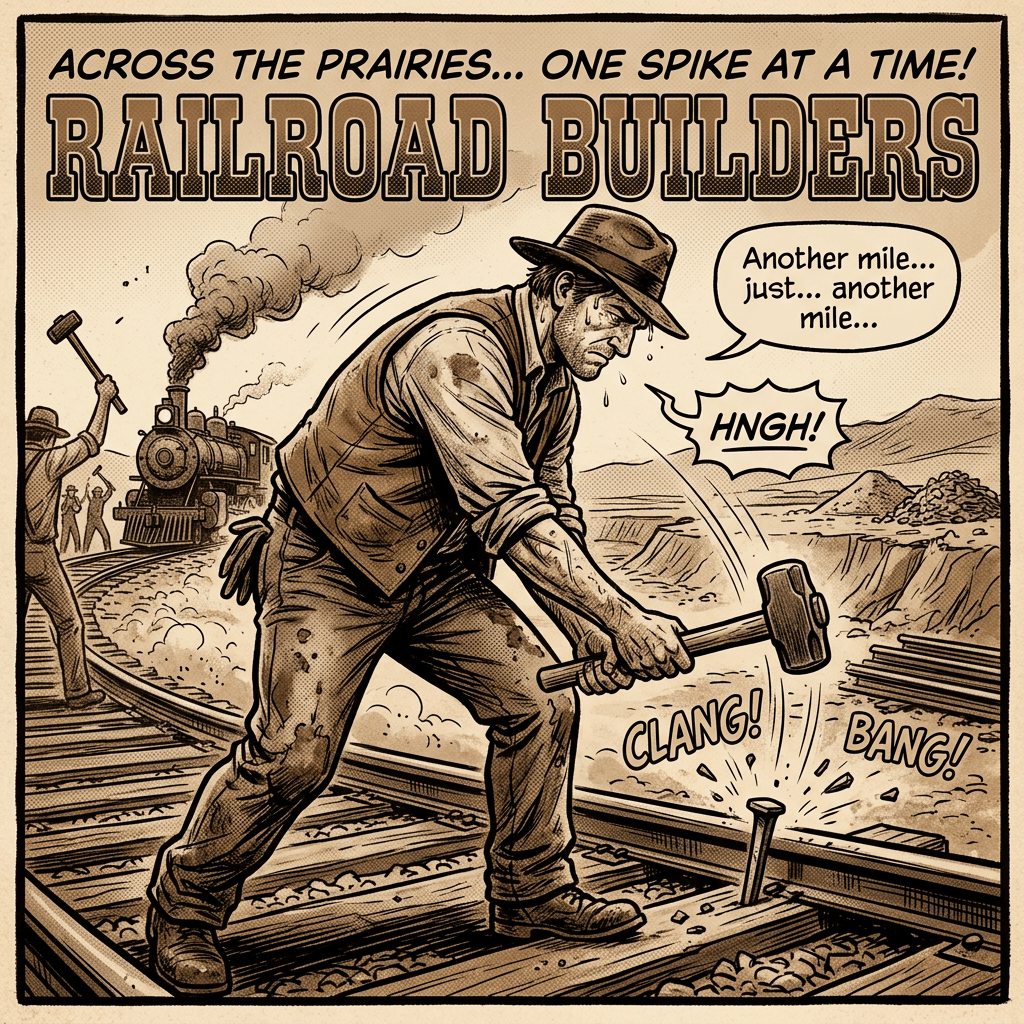 1930s man building railroad, sepia tone