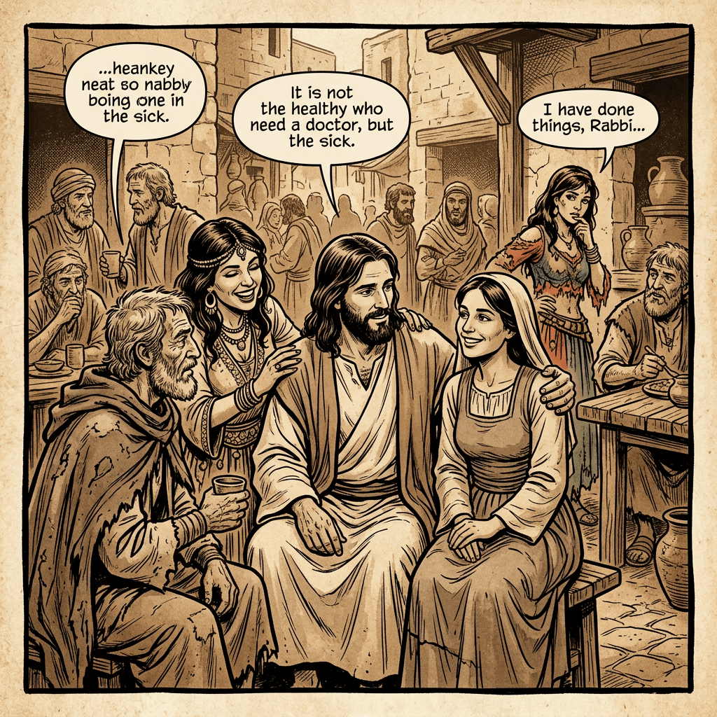 Jesus with sinners and harlots sepia
