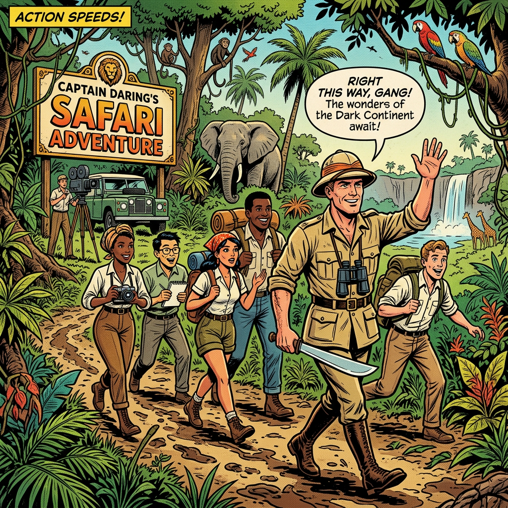 1960s TV safari host leading diverse group