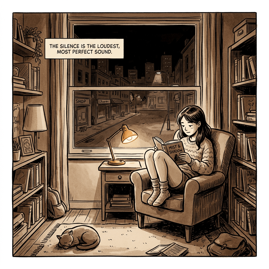 Introvert alone at night, peaceful sepia scene