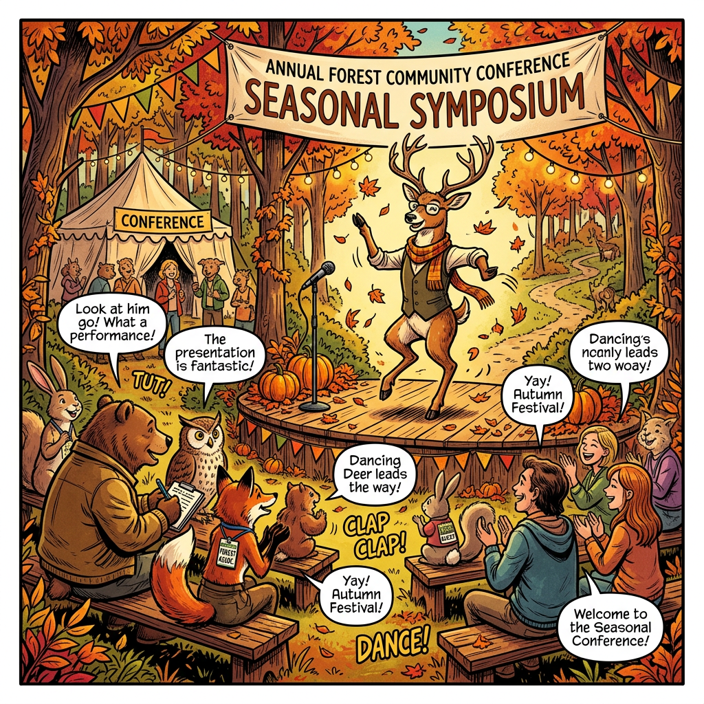 Seasonal conference in woods with dancing deer