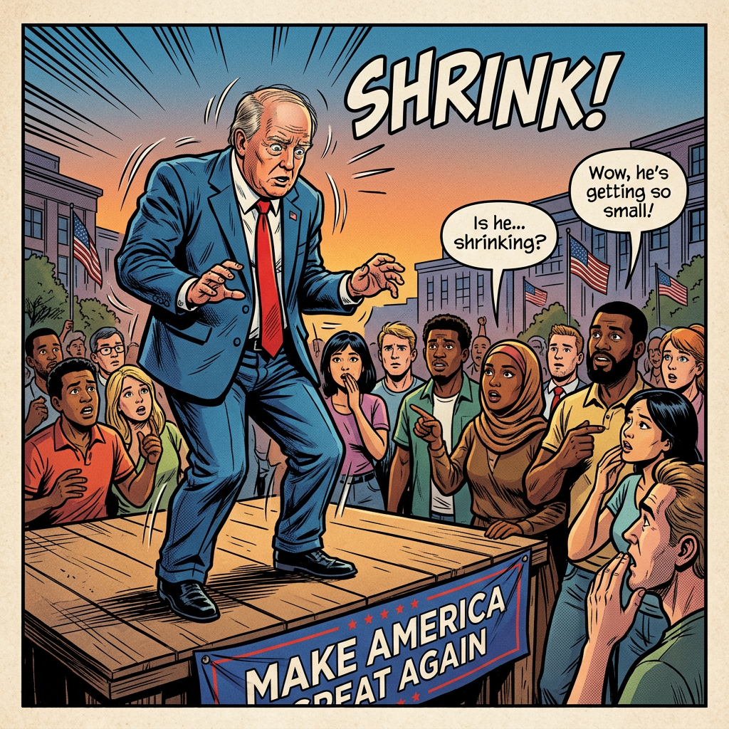 Donald Trump shrinking before diverse crowd