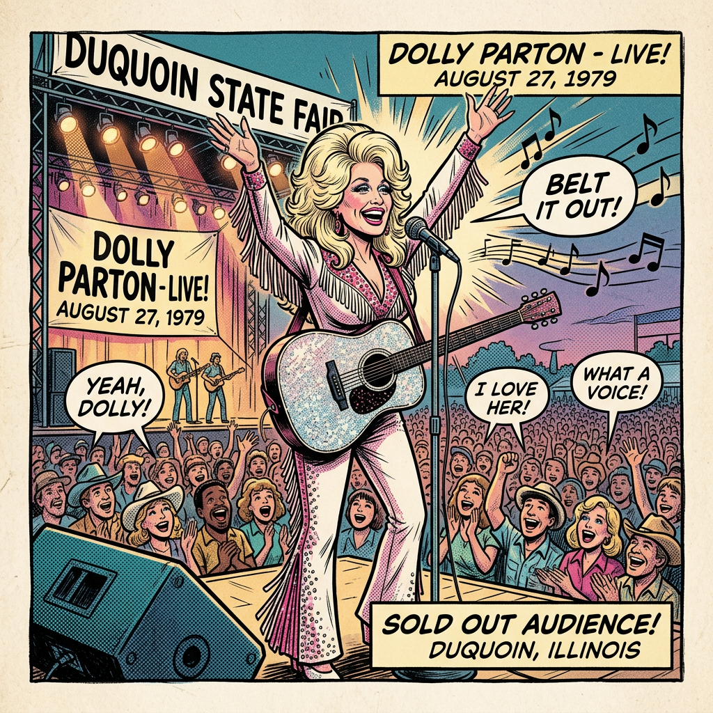Retro concert poster of Dolly Parton performing live at DuQuoin State Fair, August 27, 1979