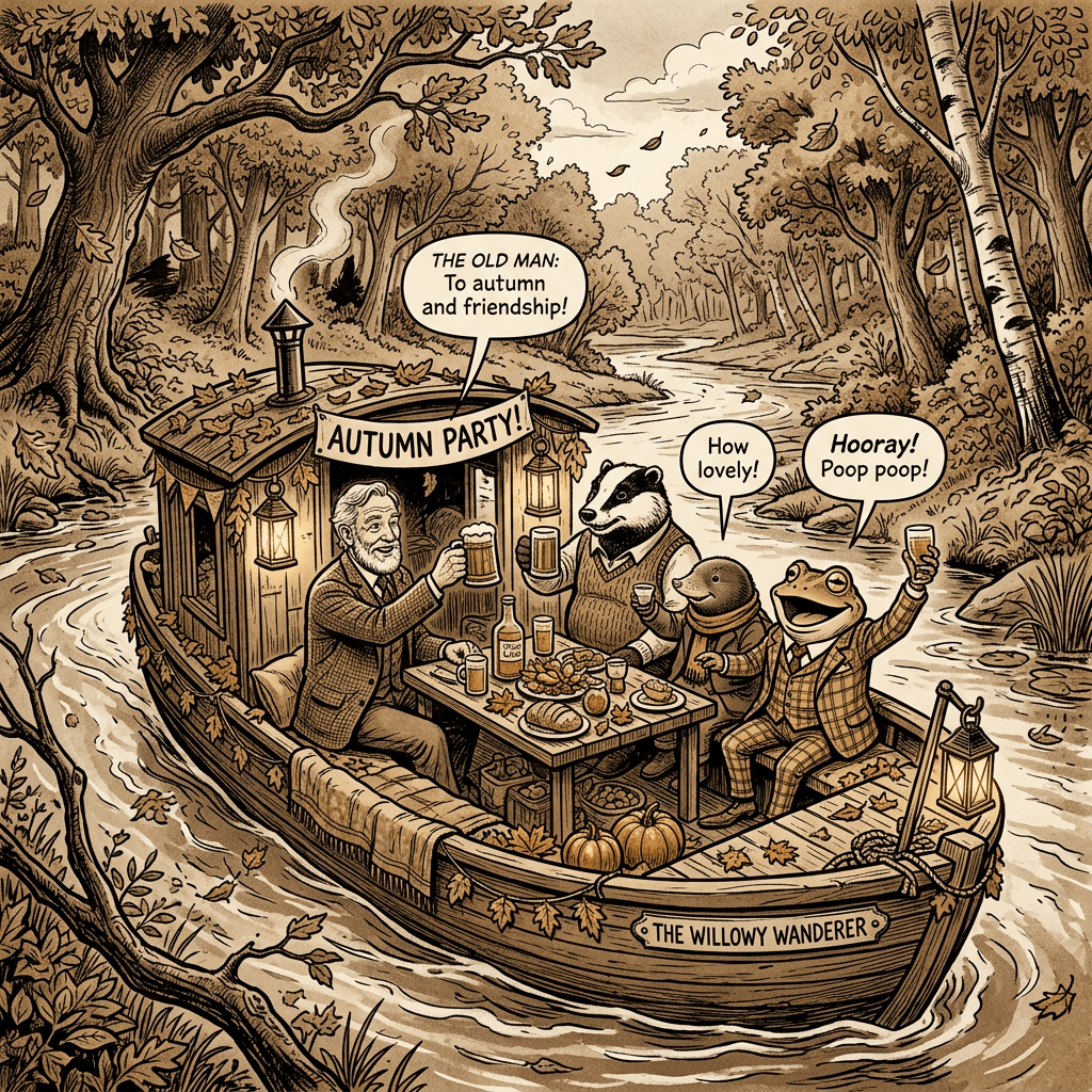 Autumn Party; The Old Man: To autumn and friendship!; How lovely!; Hooray! Poop poop!; The Willow Wanderer.