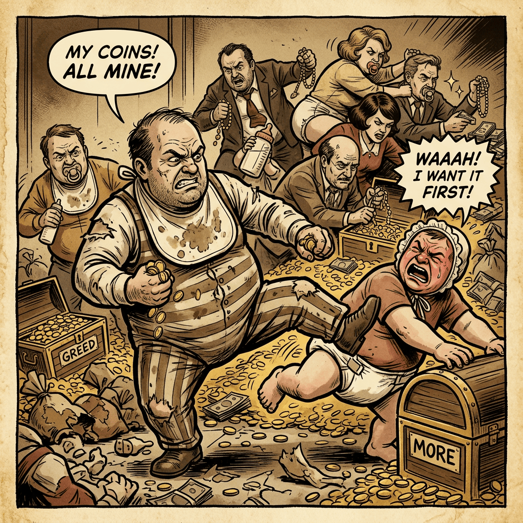 MY COINS! ALL MINE! WAAAH! I WANT IT FIRST! GREED MORE