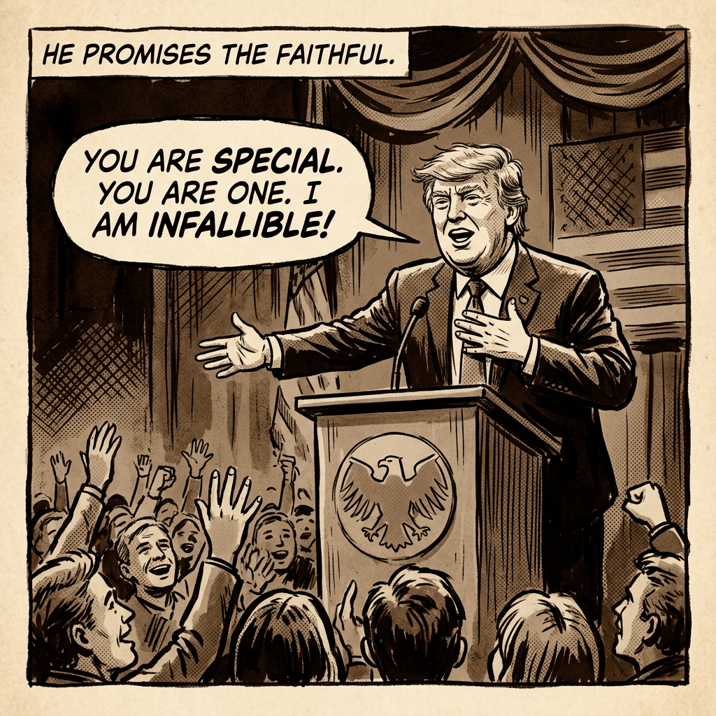 Trump addressing devoted followers in sepia