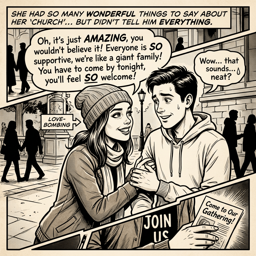 Young woman covertly recruiting a young man