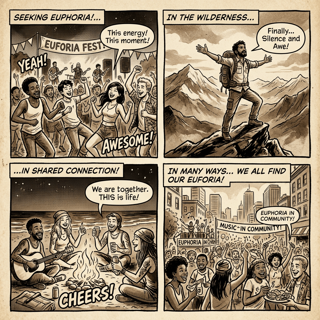 Diverse people pursuing euphoria in varied ways