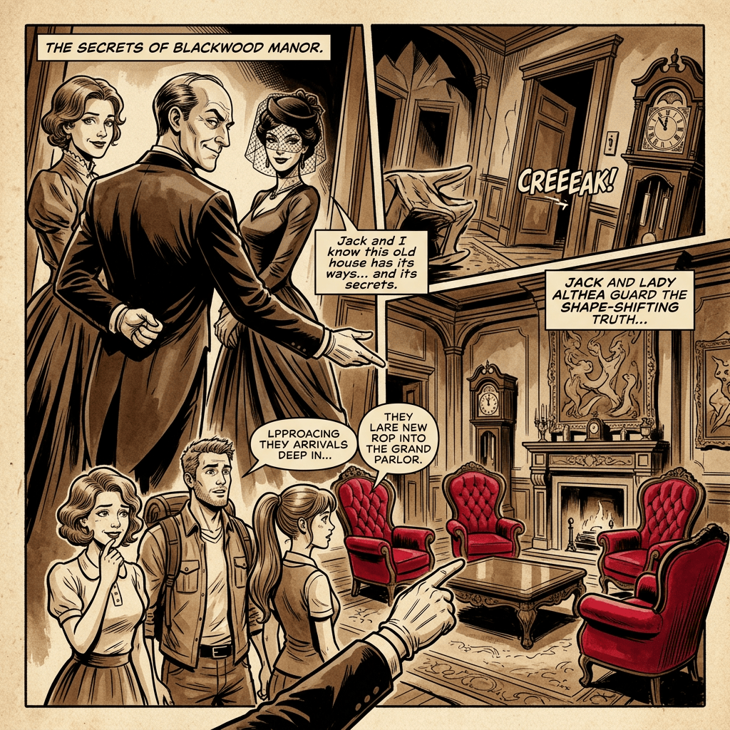 Butler and elegant woman lure guests inside