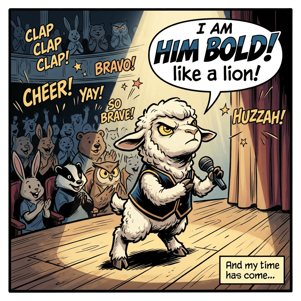 Courageous lamb performing on stage