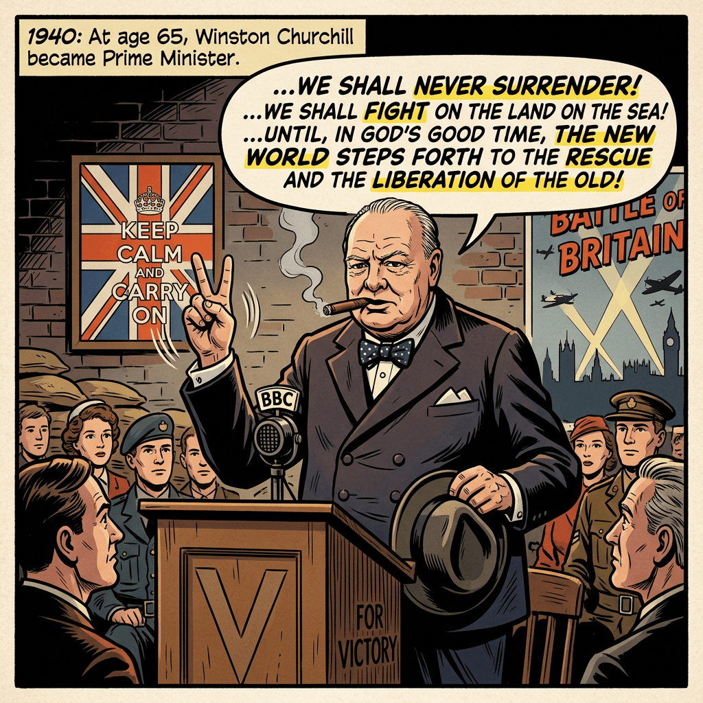 Winston Churchill inspiring wartime Britain