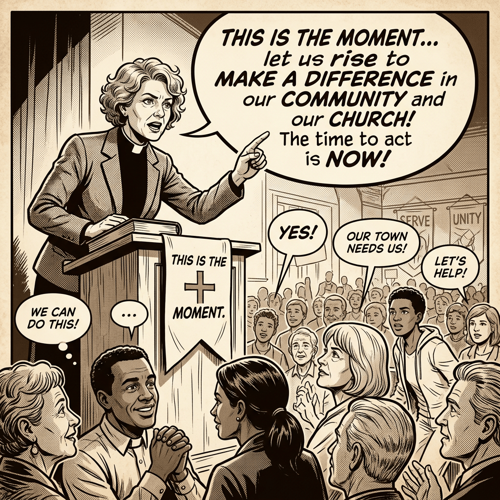 White female pastor inspiring community action