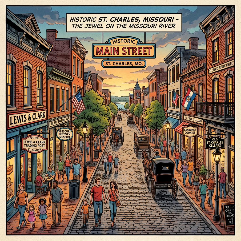 Illustration of historic Main Street in St. Charles, Missouri