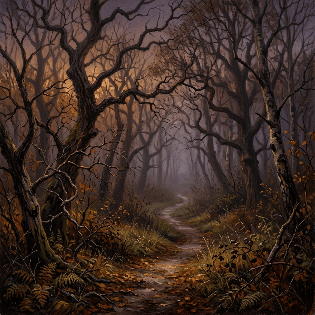 Atmospheric autumn path at dusk